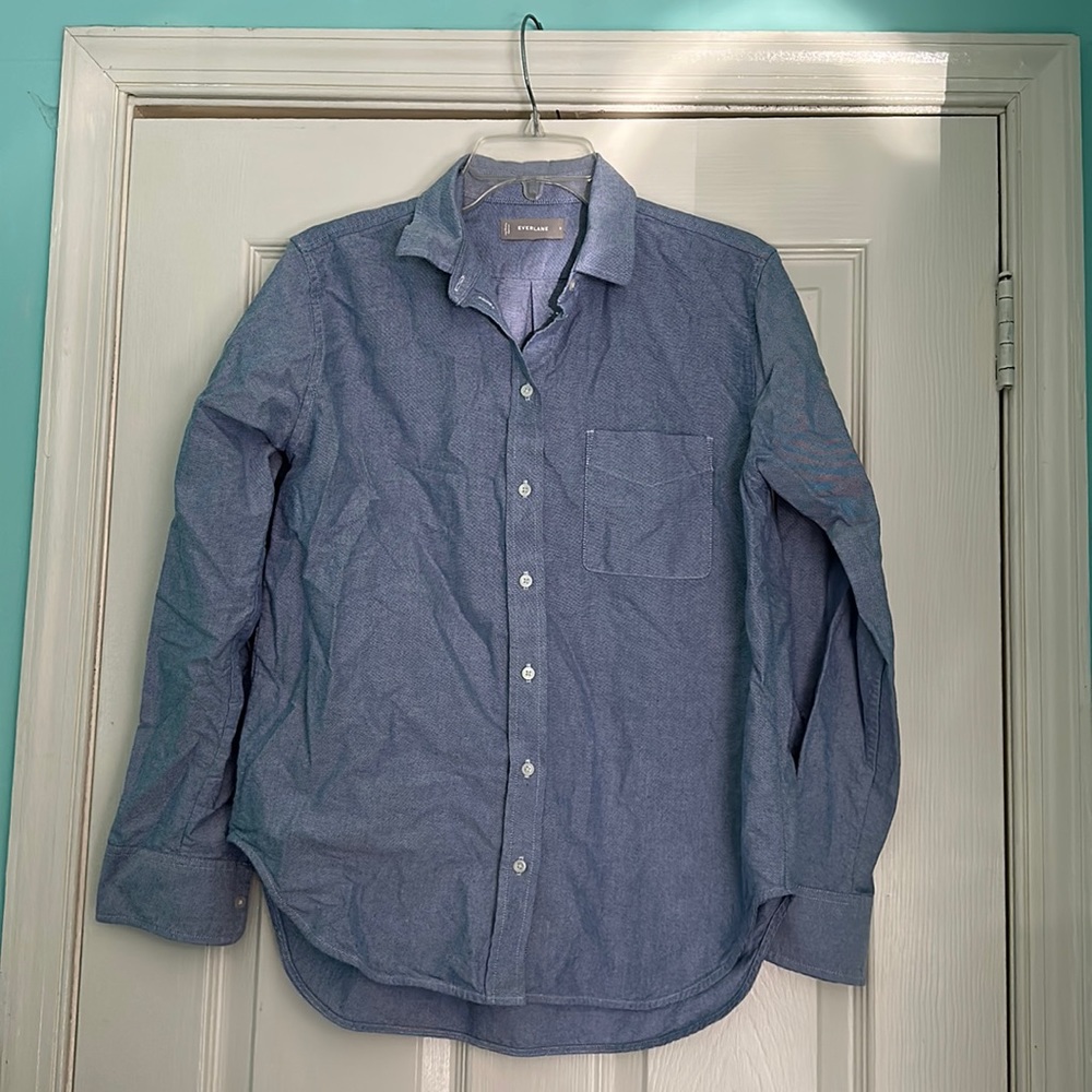 Everlane women's button down size 8 blue blouse dress shirt 100% cotton